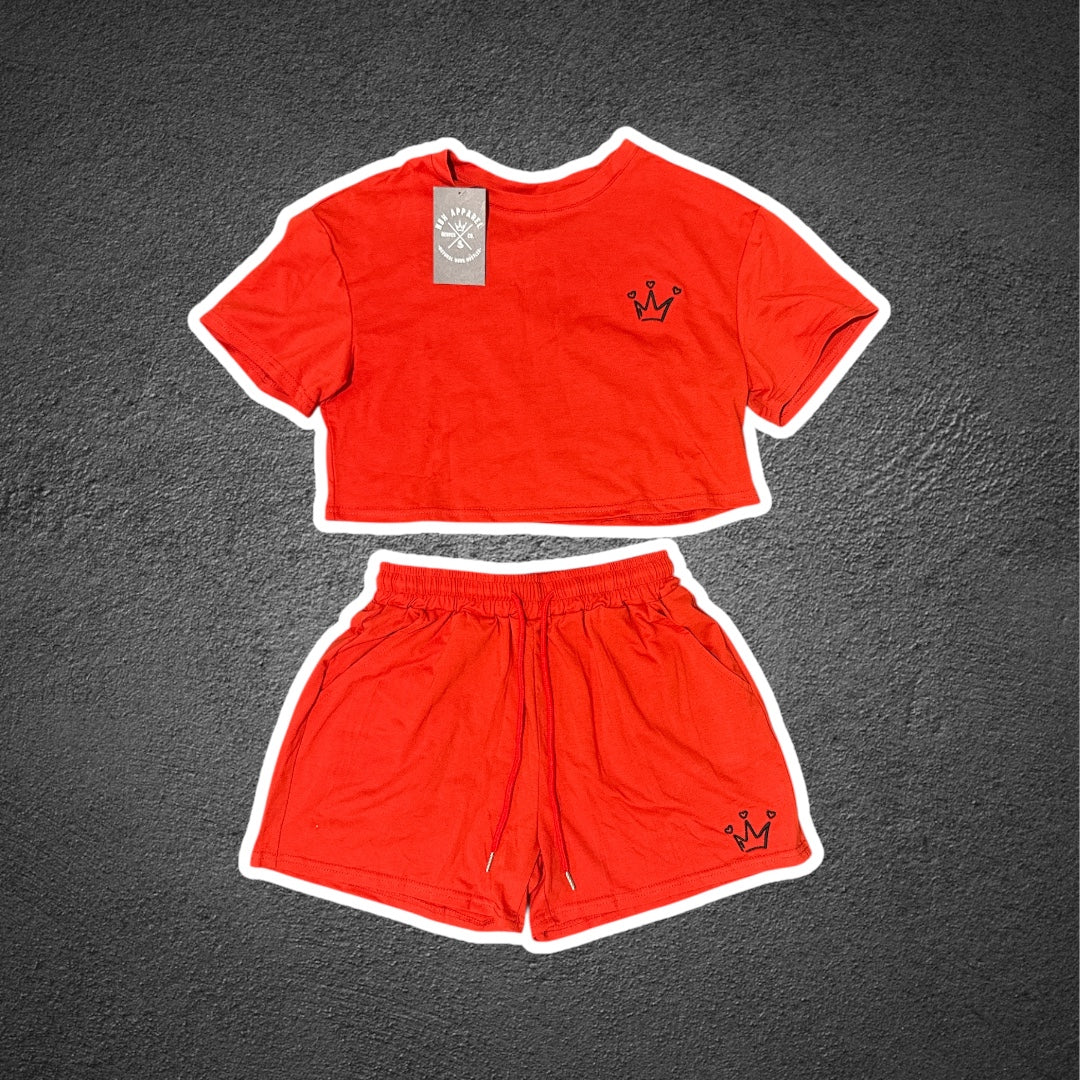 Red Heart Crown Crop Top Set