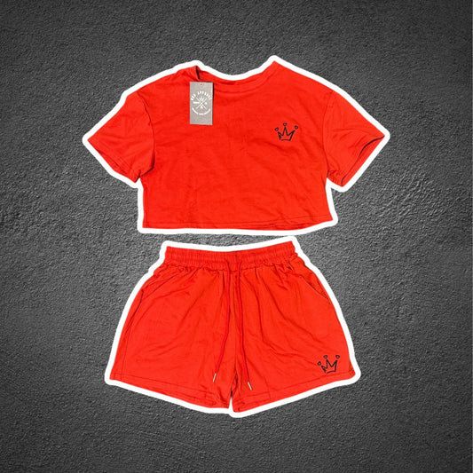 Red Heart Crown Crop Top Set