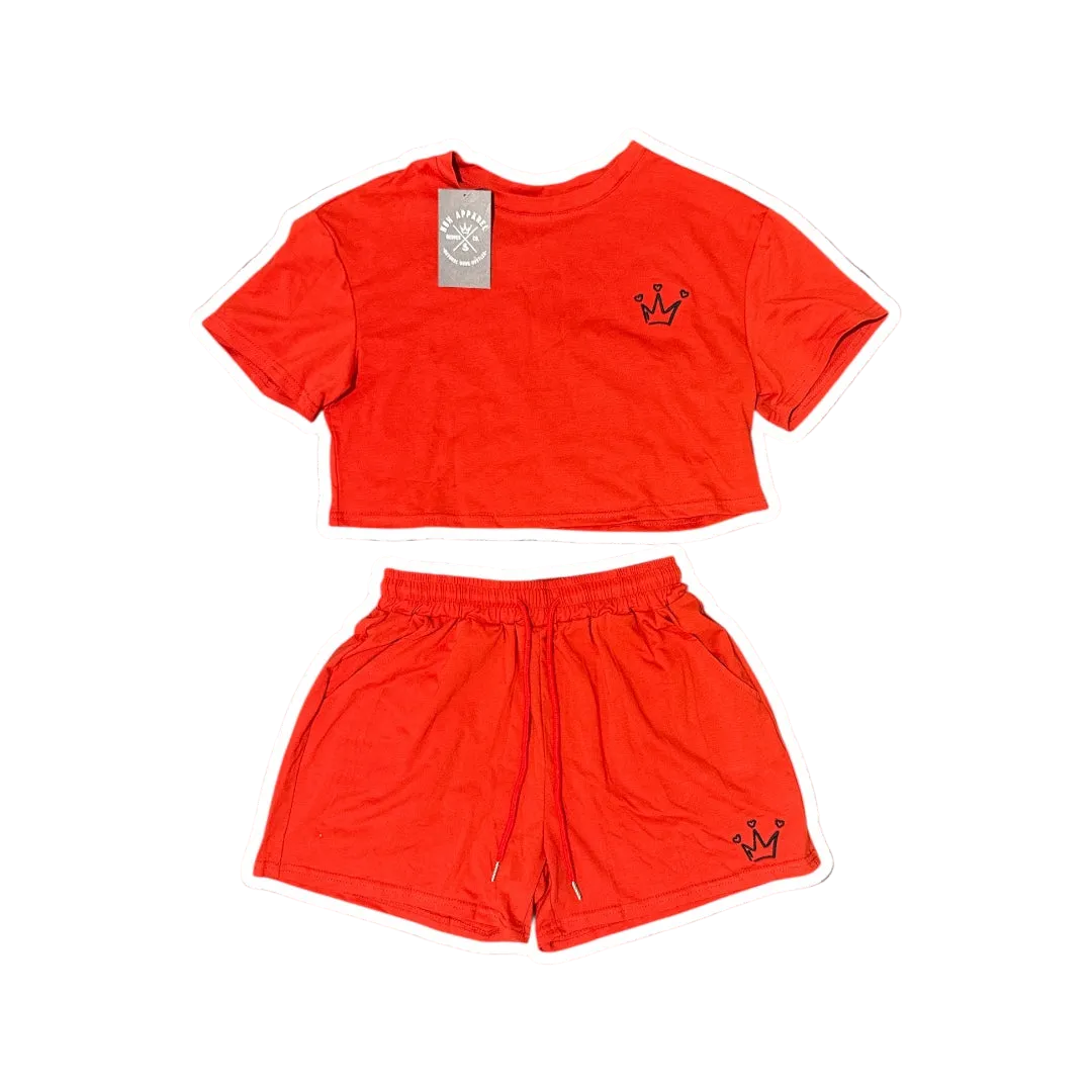 Red Heart Crown Crop Top Set